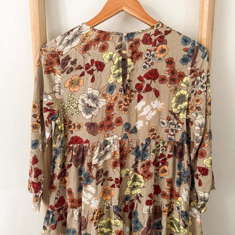 Natural Life Heidi Floral Mini Dress Size Small Boho Tiered Rayon Cotton - Picture 9 of 11